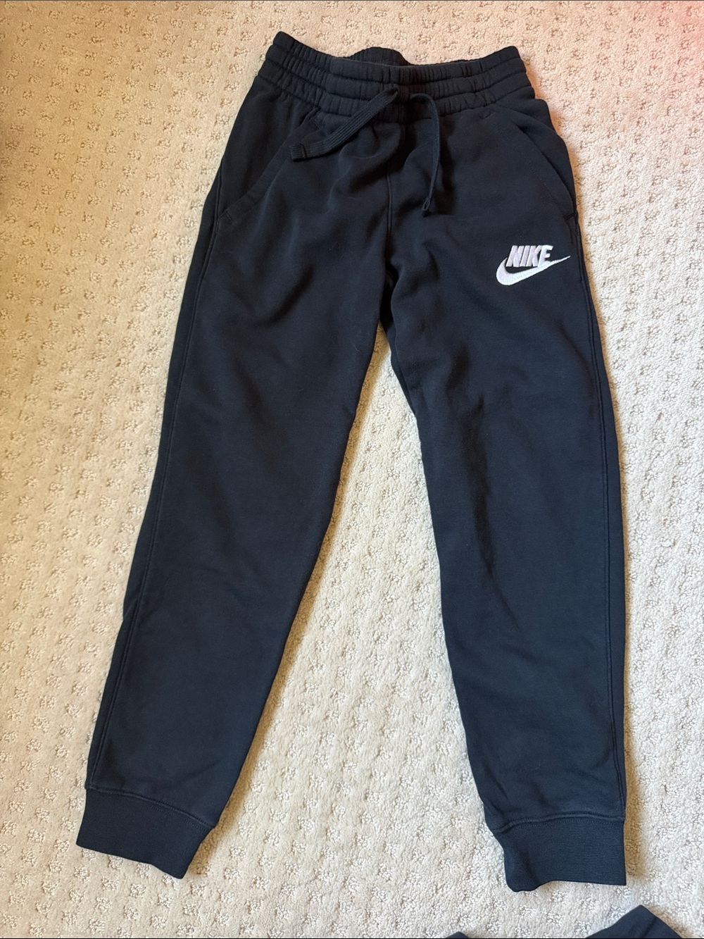 NWOT Nike Kids Black Jogger Sweatpants with White Swoosh